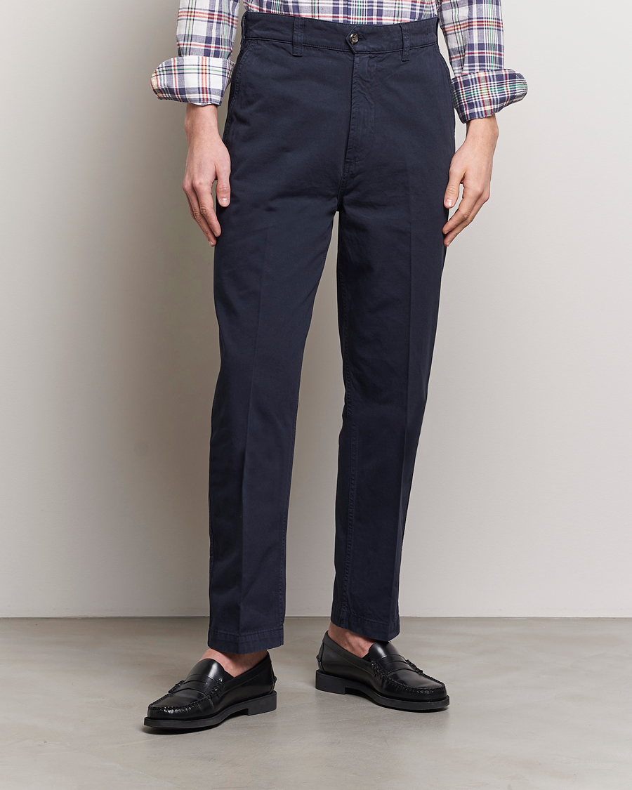 Herre | Best of British | Drake\'s | Flat Front Cotton Chino Navy