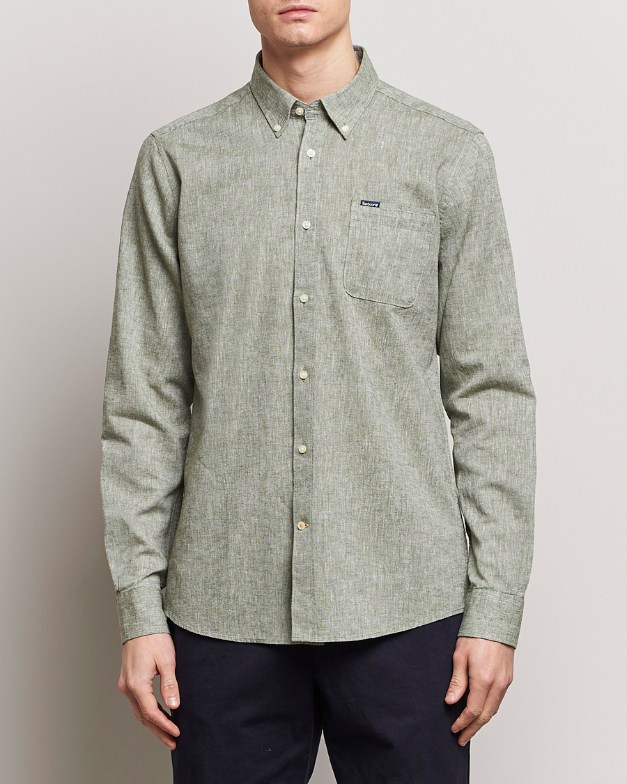 Herre | Linskjorter | Barbour Lifestyle | Nelson Linen/Cotton Button Down Shirt Bleached Olive