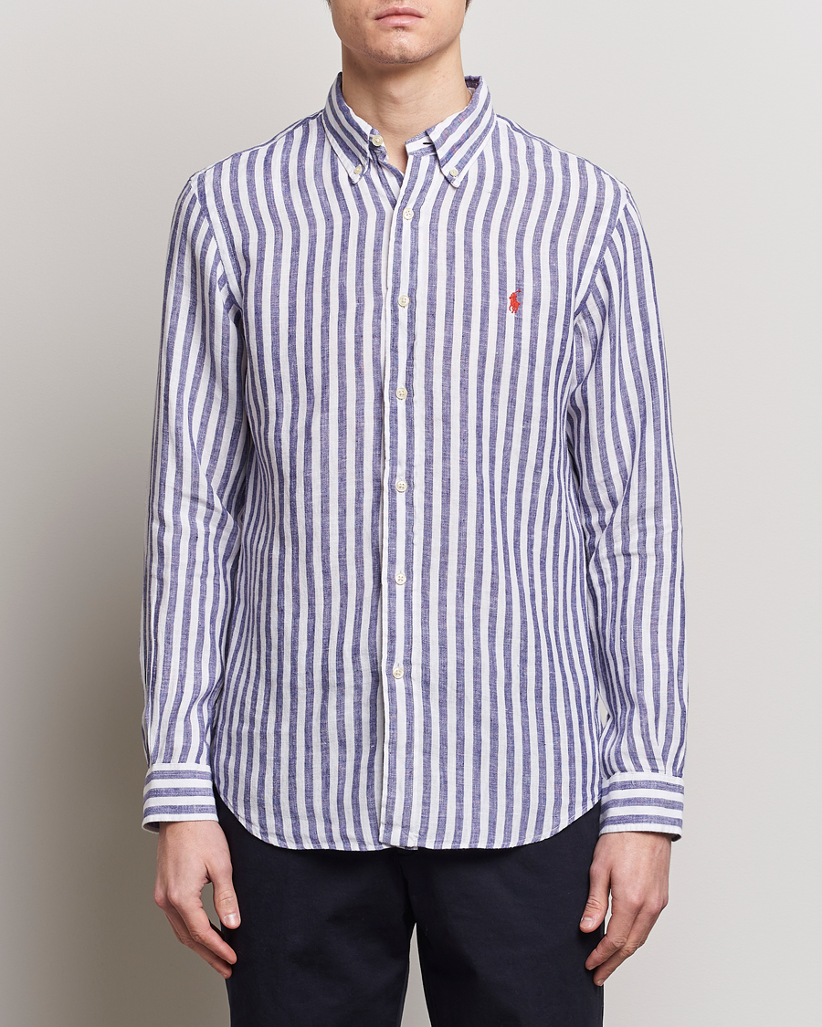 Herre | Plagg i lin | Polo Ralph Lauren | Custom Fit Striped Linen Shirt Blue/White