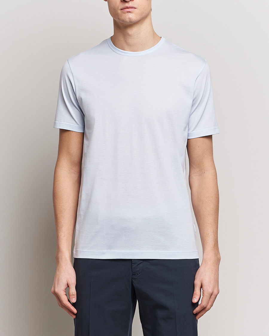 Herre | Kortermede t-shirts | Sunspel | Crew Neck Cotton Tee Light Blue
