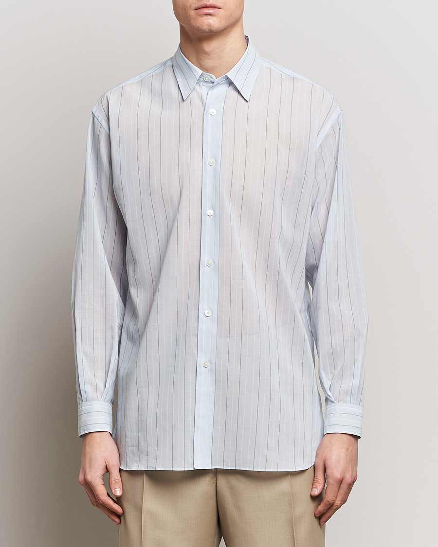 Herre | Japanese Department | Auralee | Hard Twist Light Cotton Shirt Light Blue Stripe