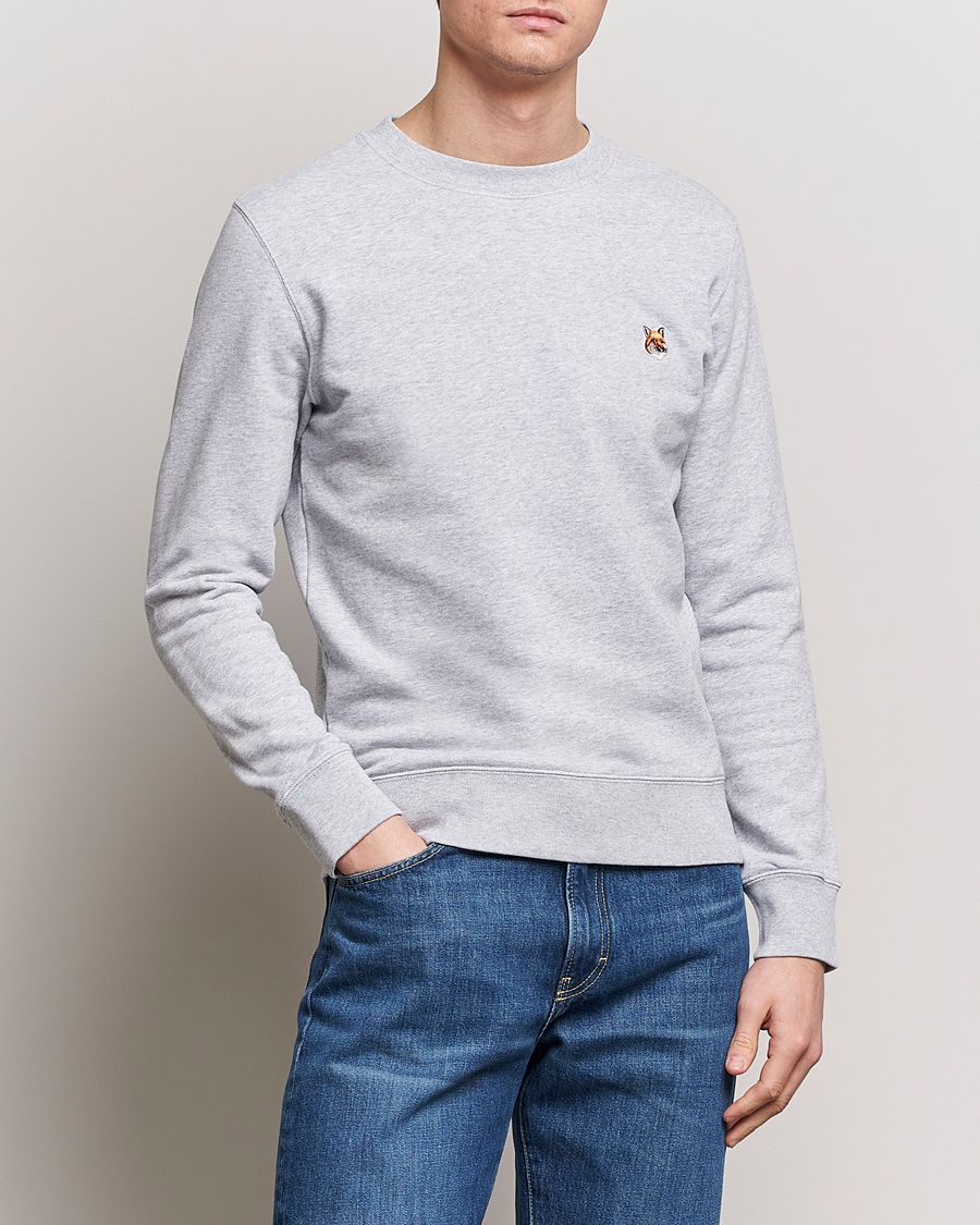 Herre | Contemporary Creators | Maison Kitsuné | Fox Head Sweatshirt Light Grey Melange