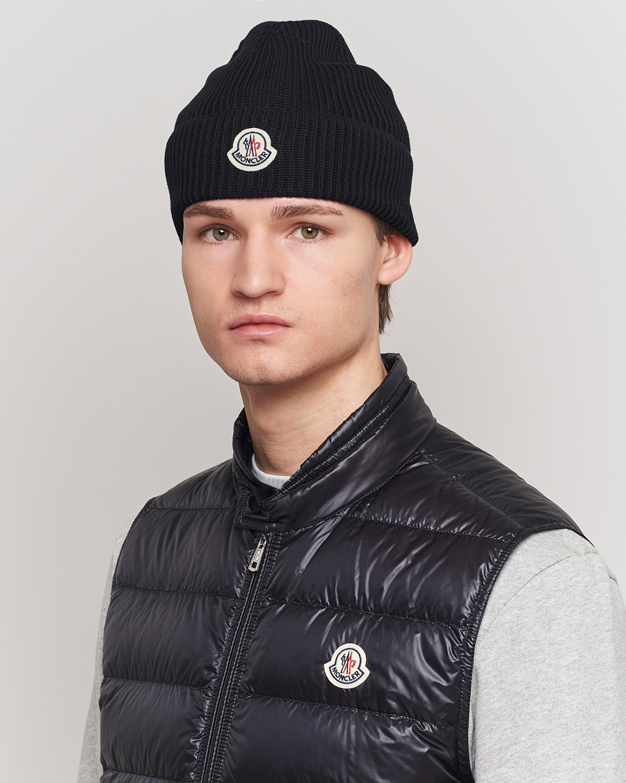 Herre | Luxury Classics | Moncler | Ribbed Wool Beanie Black