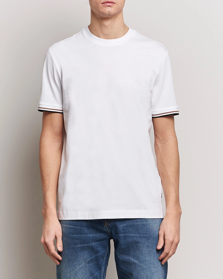 Herre | T-Shirts | BOSS BLACK | Thompson Tipped Crew Neck T-Shirt White