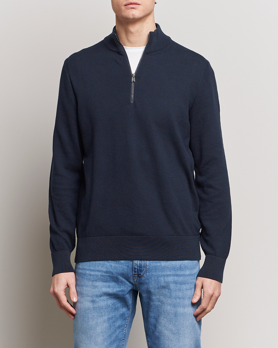 Herre | Klær | BOSS BLACK | Ebrando Knitted Half-Zip Dark Blue