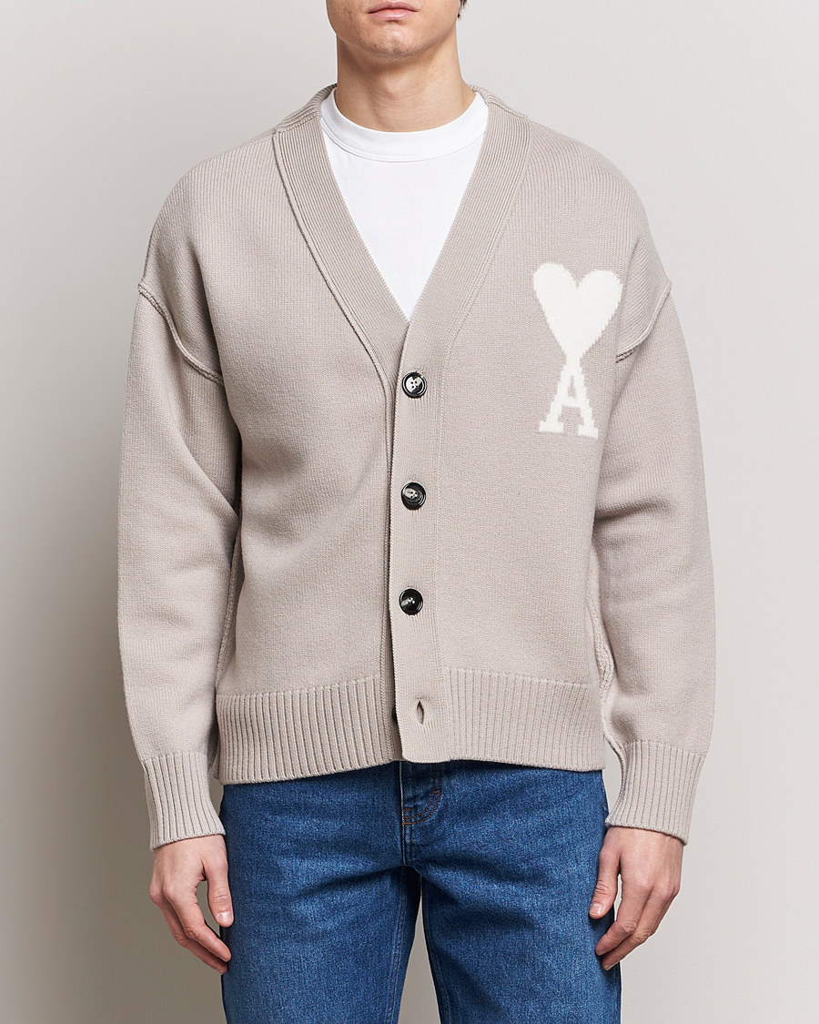 Herre | Cardigans | AMI | Big Heart Wool Cardigan Light Beige