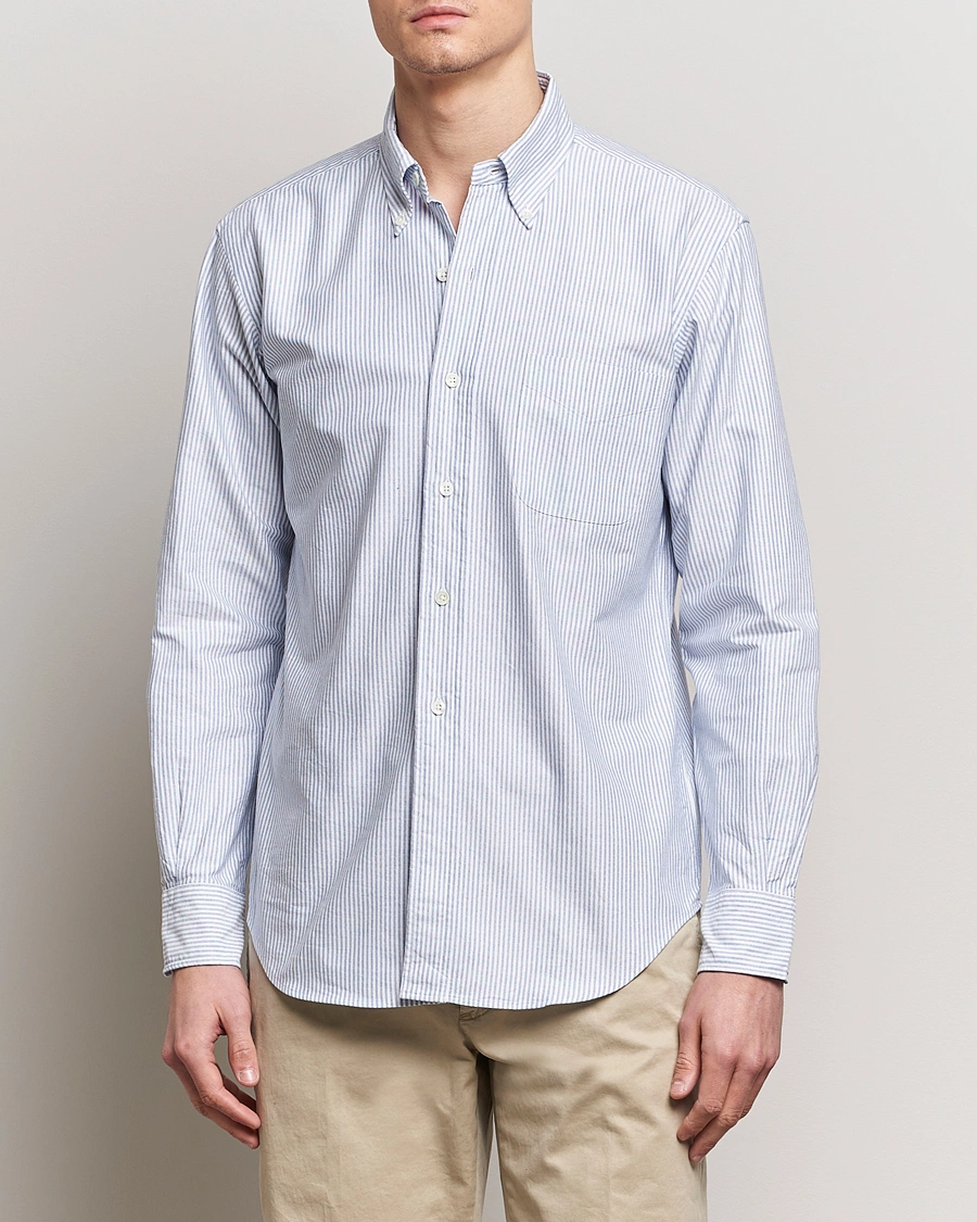 Herre | Klær | Kamakura Shirts | Vintage Ivy Oxford Button Down Shirt Blue Stripe