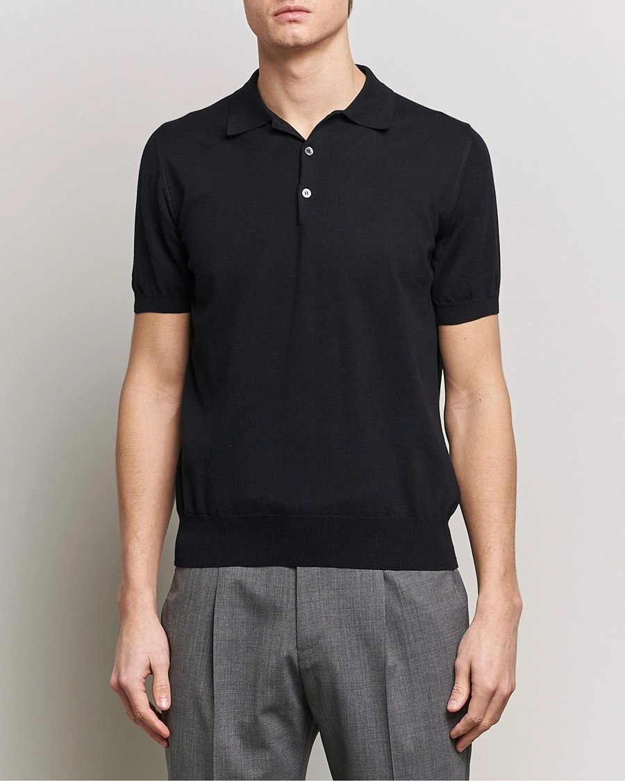 Herre | Business & Beyond | Canali | Cotton Short Sleeve Polo Black