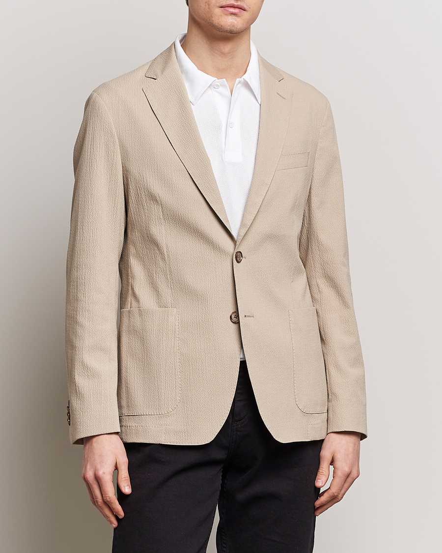 Herre | Dressjakker | BOSS BLACK | Hanry Cotton Seersucker Blazer Dark Beige