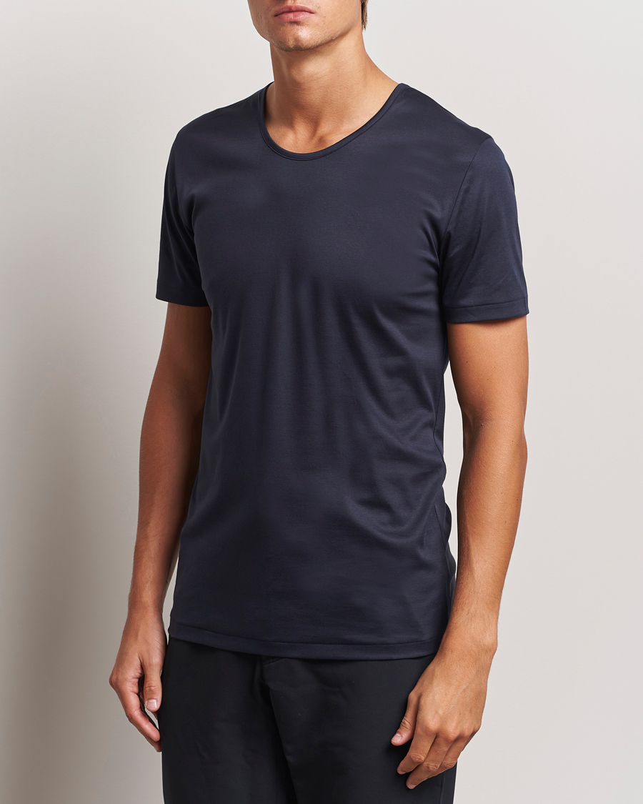 Herre |  | Zimmerli of Switzerland | Sea Island Cotton Crew Neck T-shirt Navy