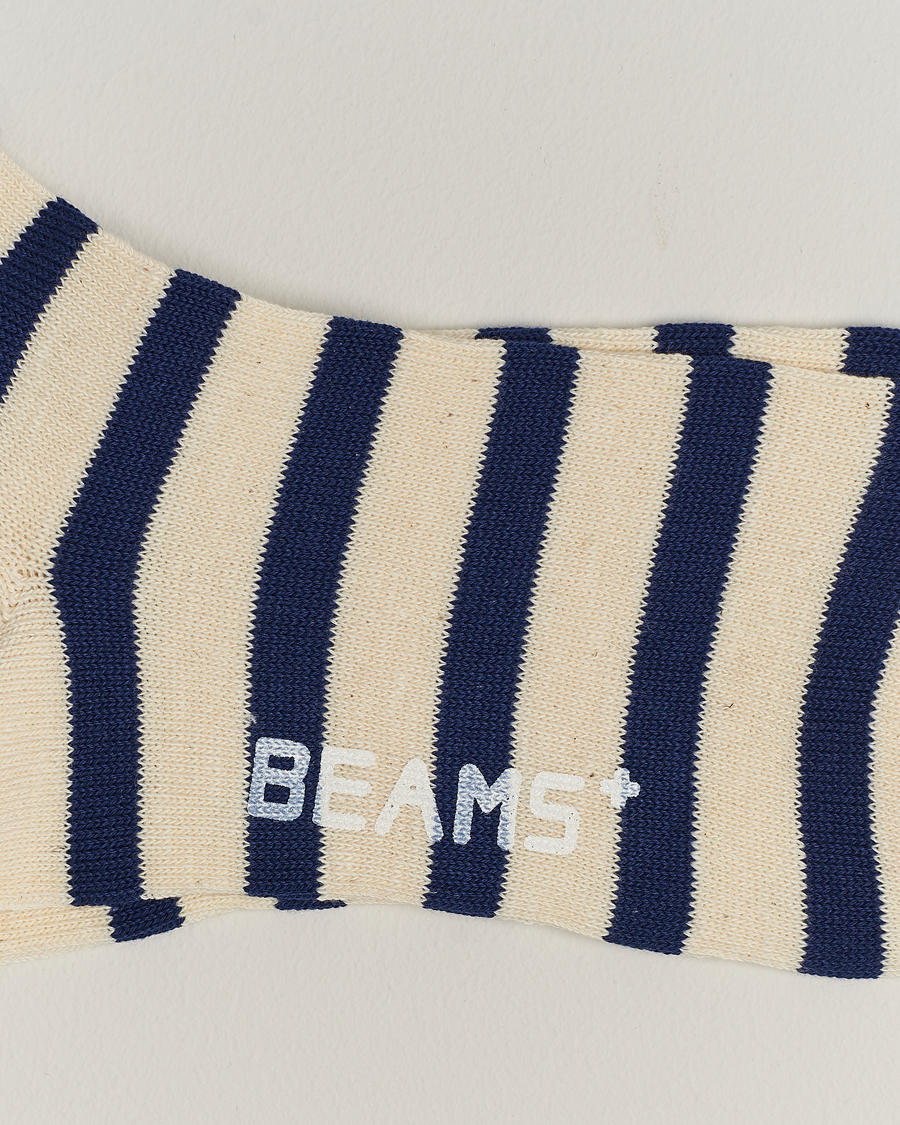 Herre |  | BEAMS PLUS | 2 Tone Striped Socks White/Navy