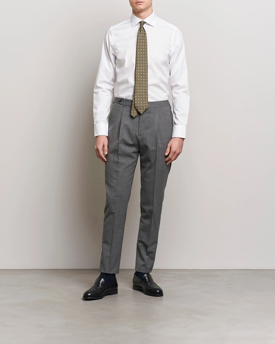 Herre | Skjorter | Oscar Jacobson | Slim Fit Cut Away Non Iron Twill Optical White