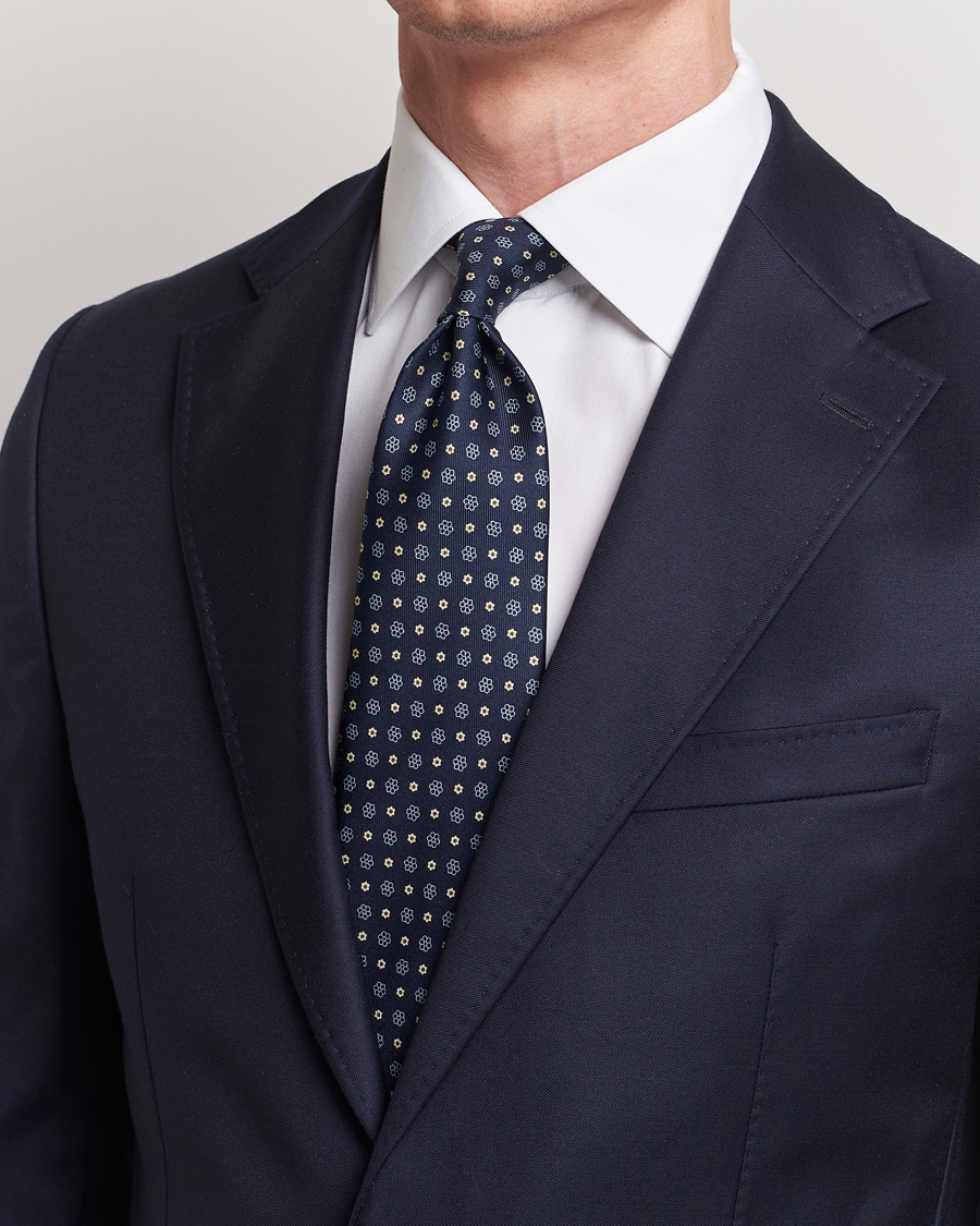 Herre | Dress | E. Marinella | 3-Fold Printed Silk Tie Navy