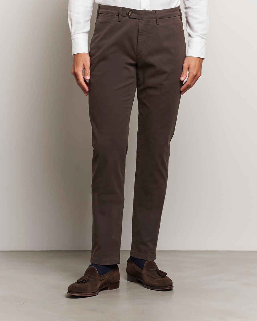 Herre |  | Canali | Slim Fit Cotton Stretch Trousers Brown