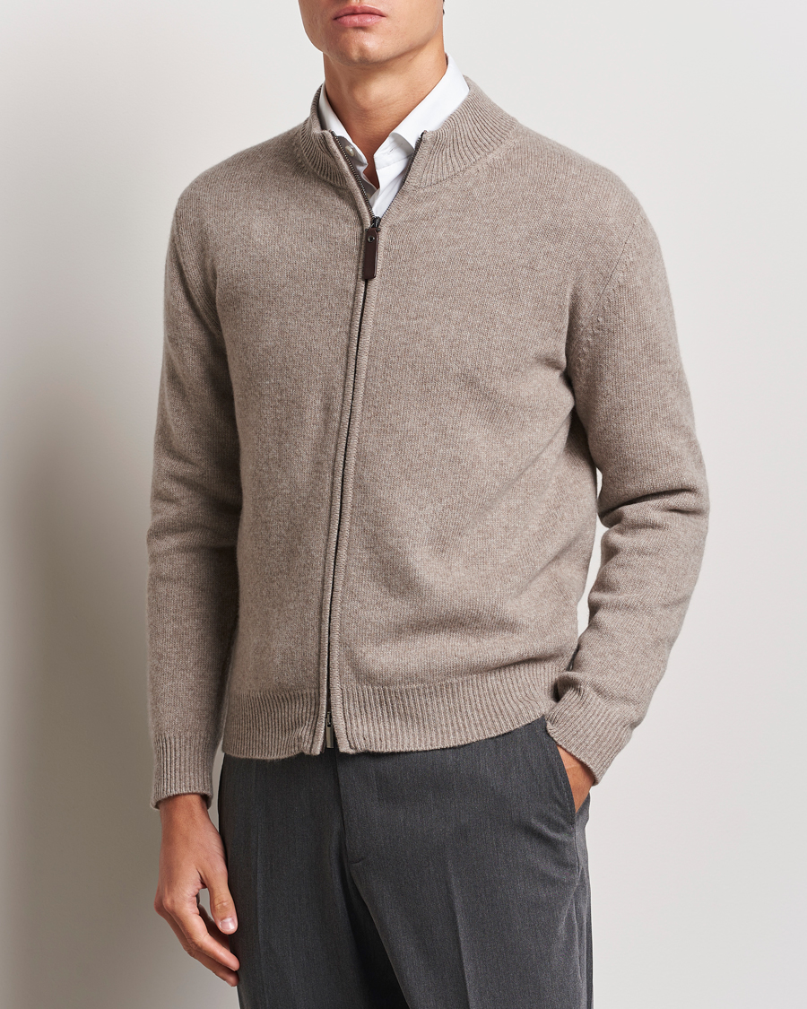 Herre |  | Canali | Wool/Cashmere Full Zip Sweater Beige