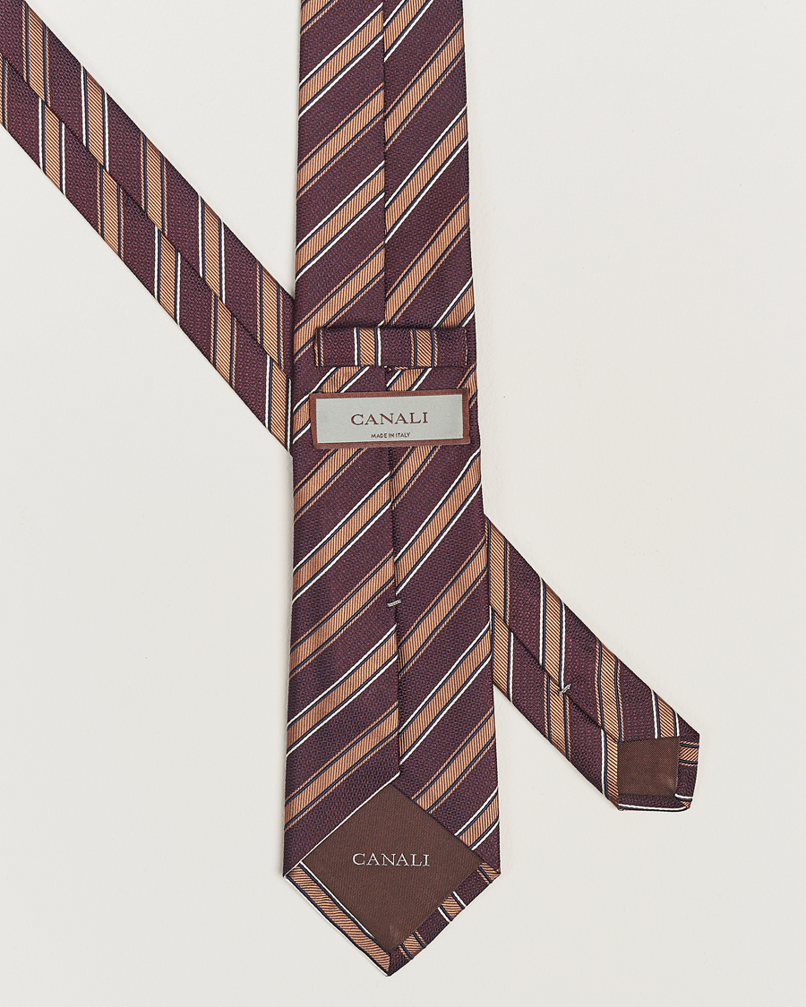 Herre |  | Canali | Regimental Stripe Silk Tie Burgundy/Brown