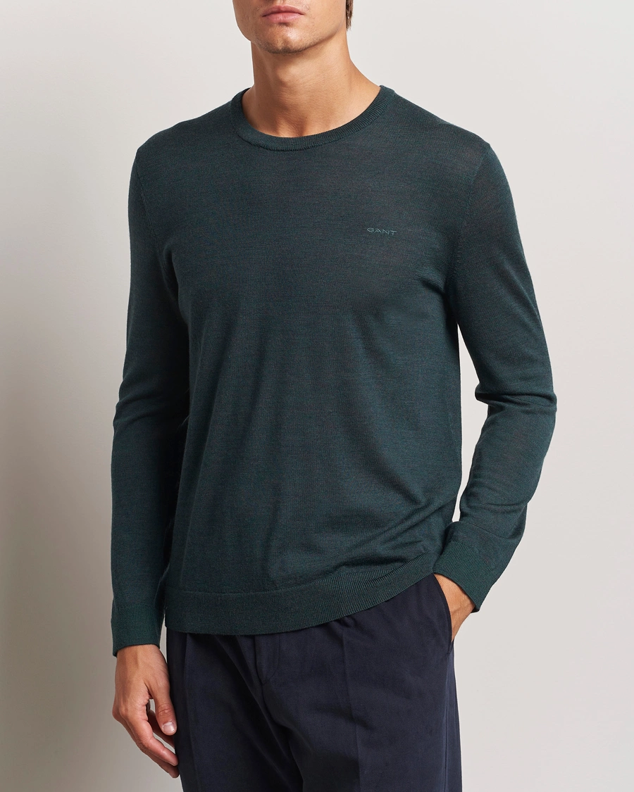 Herre |  | GANT | Extrafine Merino Wool C-Neck Tartan Green