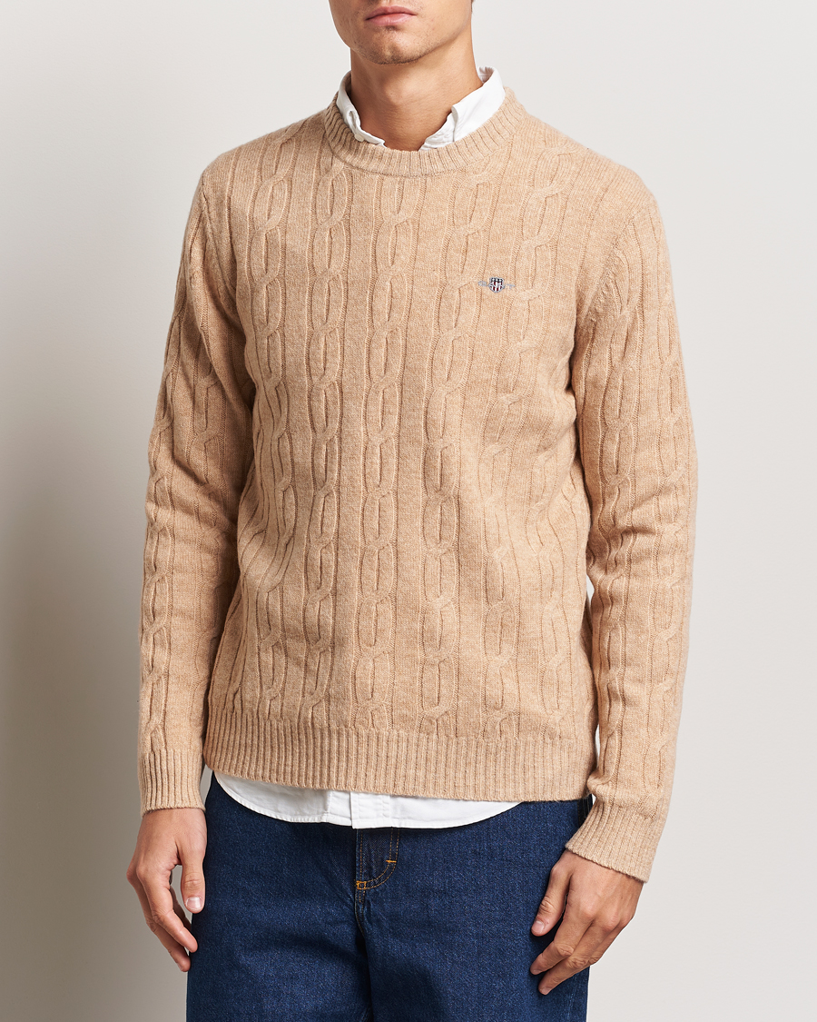 Herre |  | GANT | Lambswool Cable C-Neck Khaki Melange