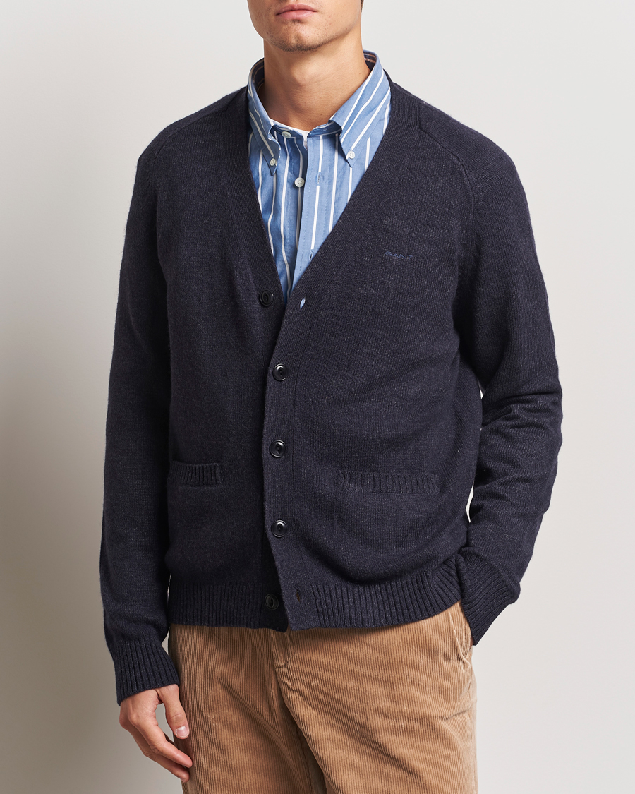 Herre |  | GANT | Wool Blend Cardigan Dark Navy Melange