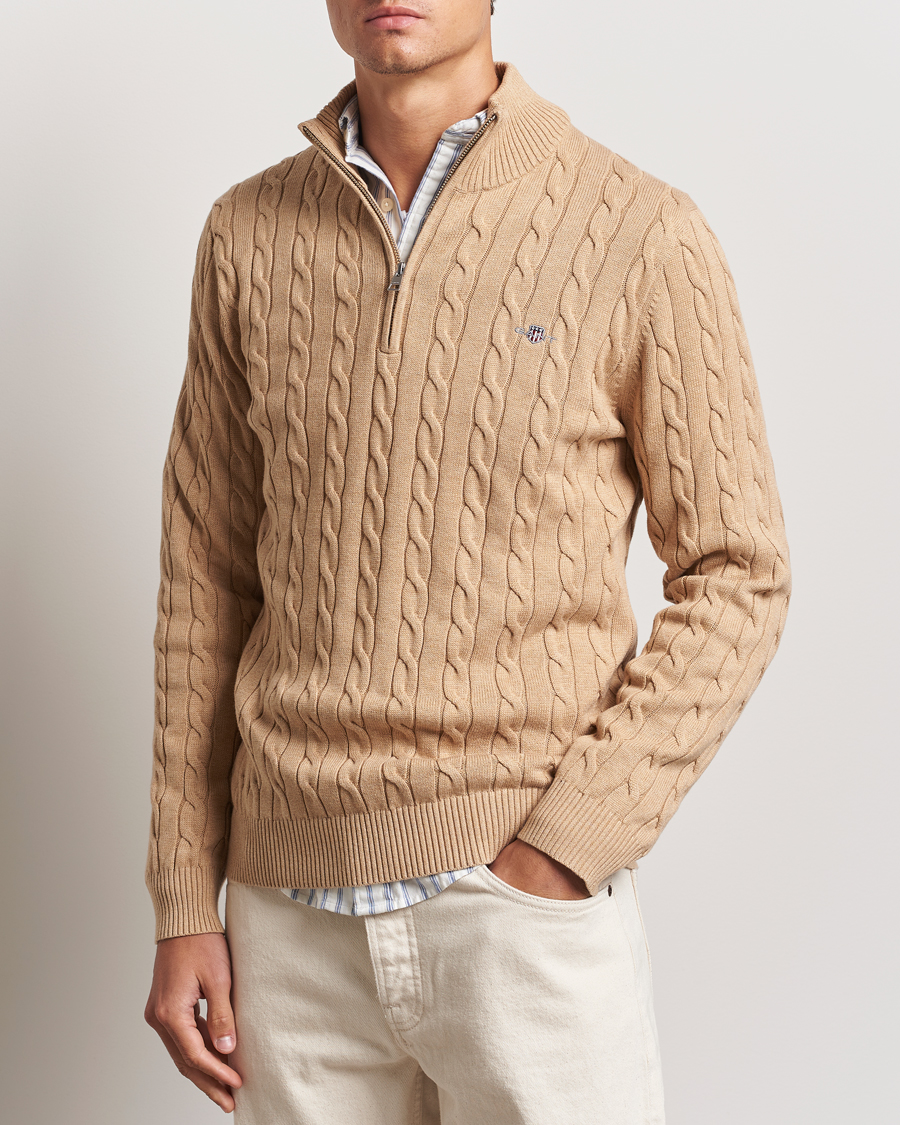 Herre |  | GANT | Cotton Cable Half Zip Khaki Melange