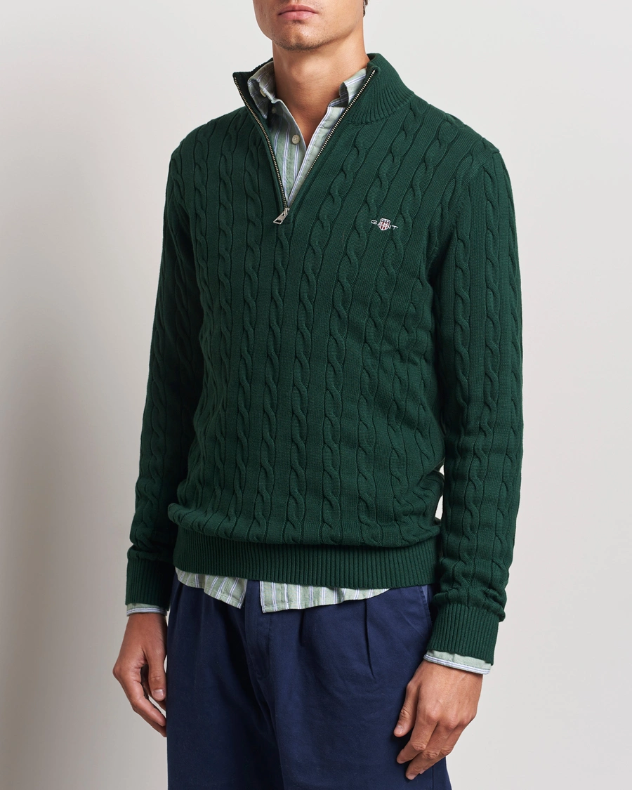 Herre |  | GANT | Cotton Cable Half Zip Tartan Green