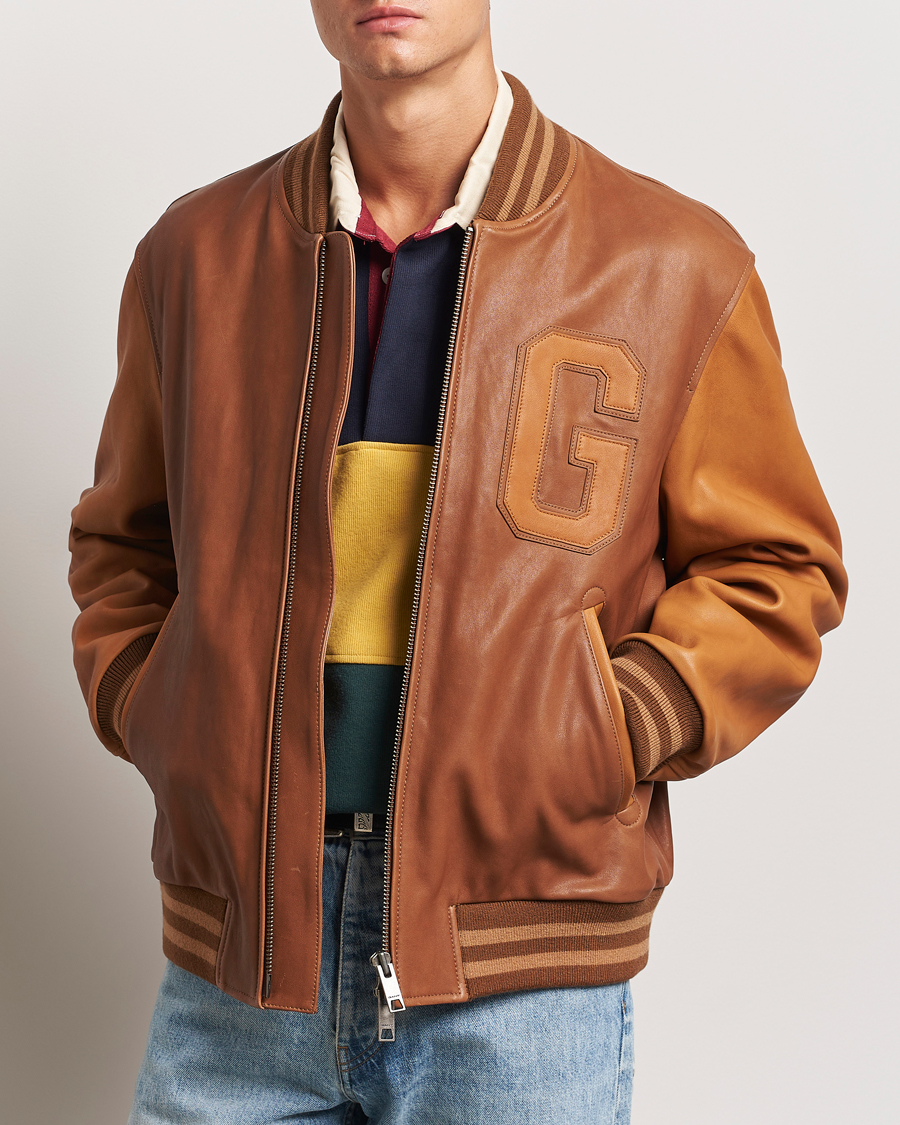 Herre |  | GANT | Leather Varsity Jacket Brown Sugar