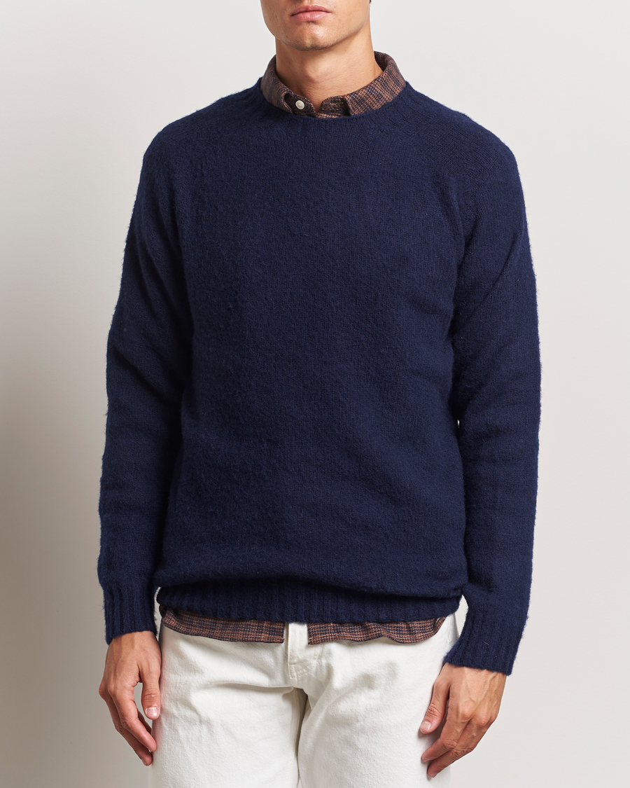 Herre | Klær | Harley Of Scotland | Brushed Supersoft Lambswool Crewneck Navy