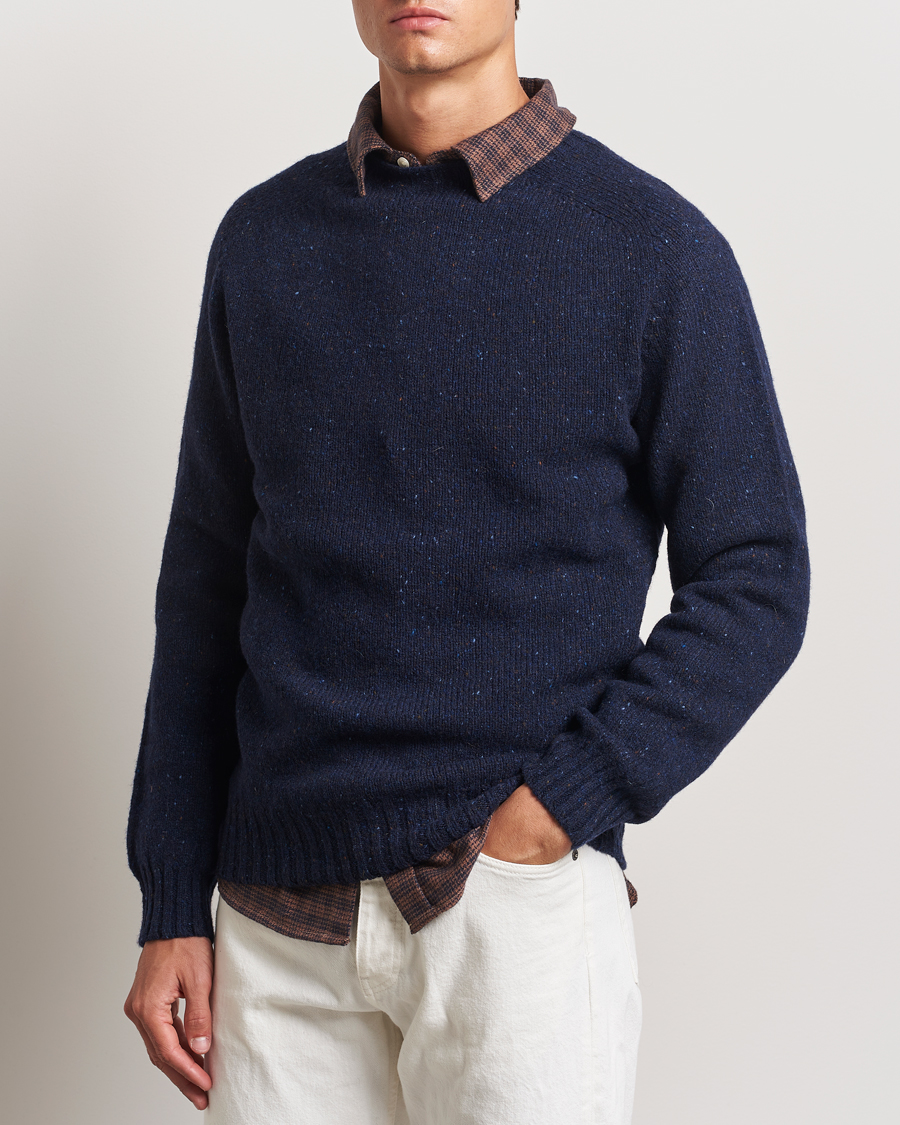 Herre | Harley Of Scotland | Harley Of Scotland | Donegal Wool Crewneck Jura Blue