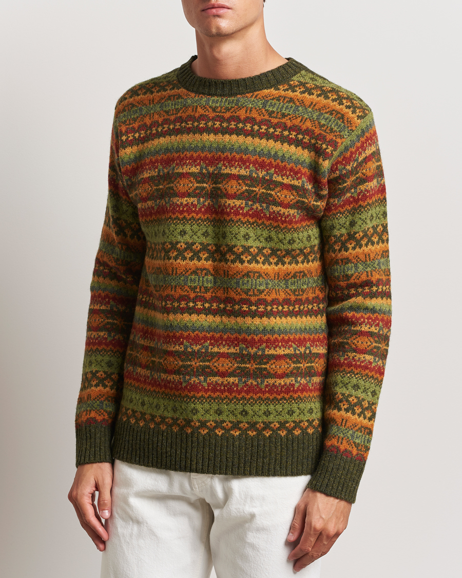 Herre | Gensere | Harley Of Scotland | Supersoft Lambswool Fairisle Crewneck Green