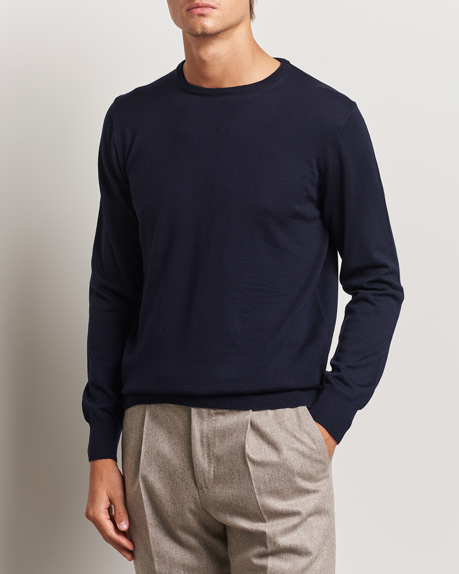 Herre | Gensere | Morgano | Extra Fine Merino Wool Crewneck Navy