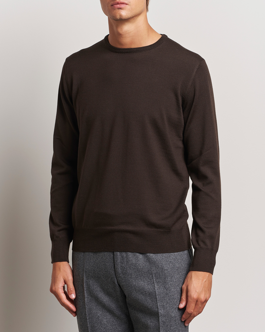 Herre | Klær | Morgano | Extra Fine Merino Wool Crewneck Dark Brown