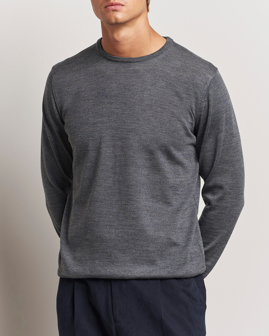 Herre | Pullovers rund hals | Morgano | Extra Fine Merino Wool Crewneck Mid Grey