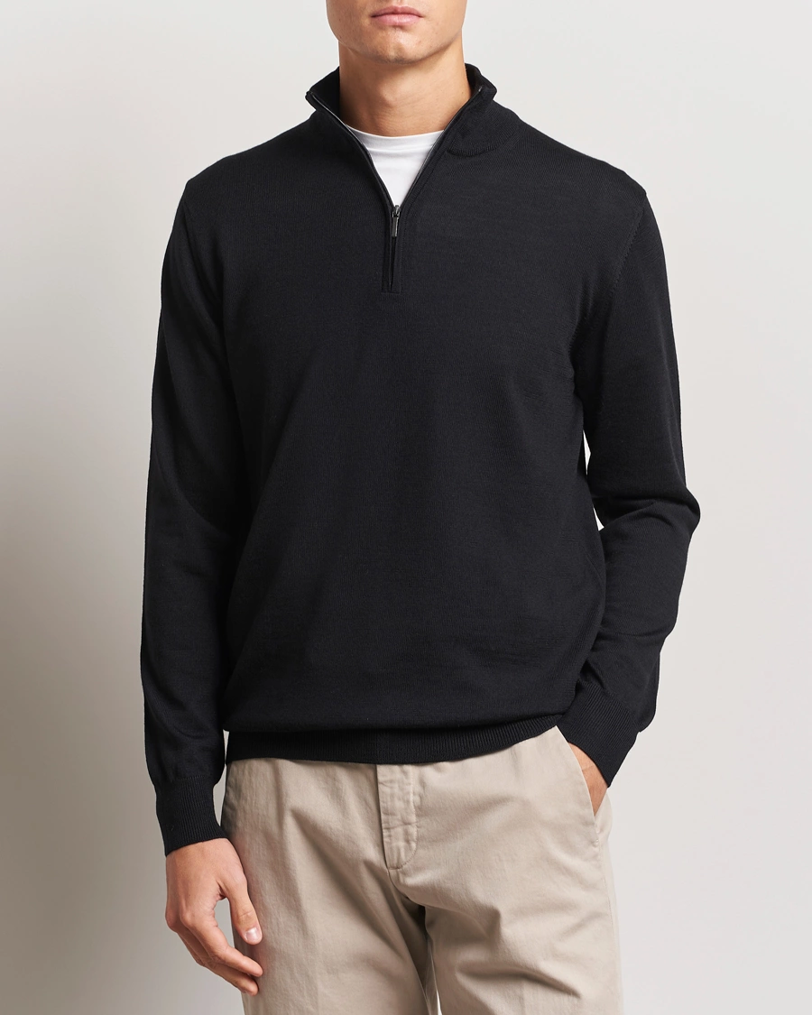 Herre |  | Morgano | Extra Fine Merino Wool Half-Zip Black