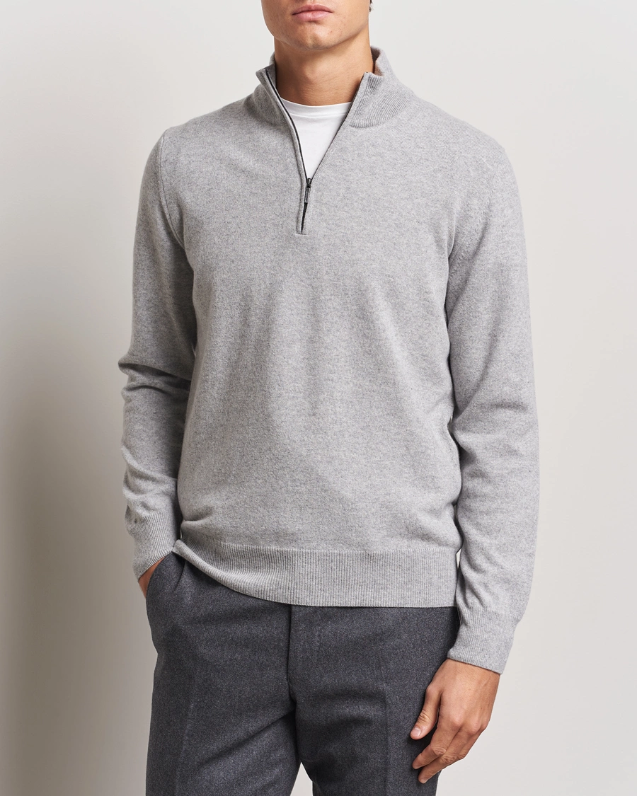 Herre |  | Morgano | Wool/Cashmere Half-Zip Mid Grey