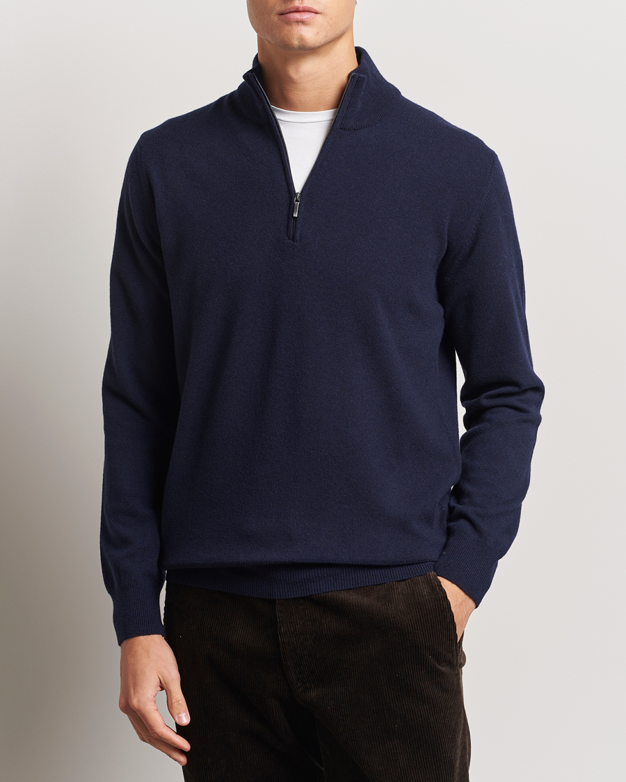 Herre |  | Morgano | Wool/Cashmere Half-Zip Navy