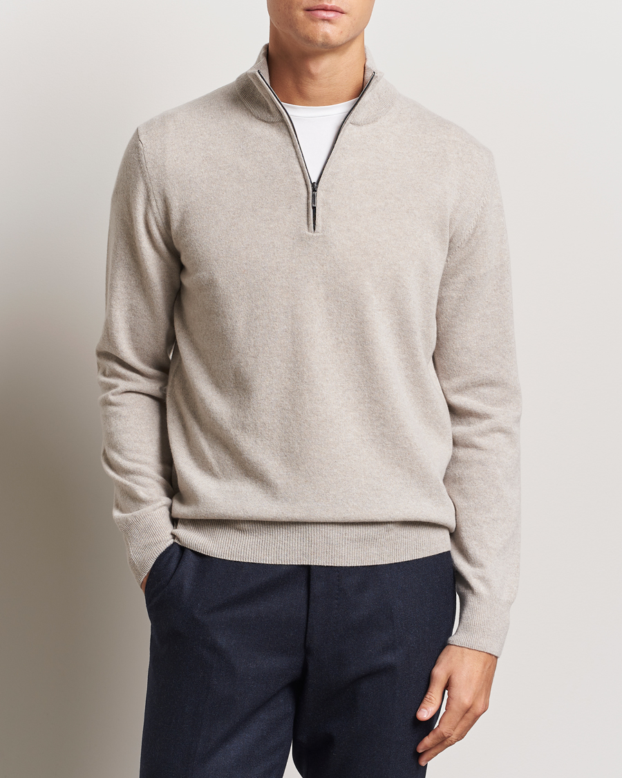 Herre |  | Morgano | Wool/Cashmere Half-Zip Beige