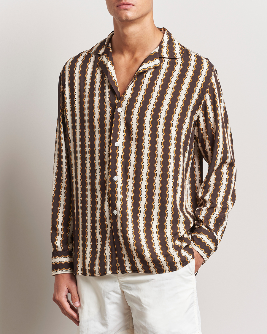 Herre | Casualskjorter | OAS | Rapallo Long Sleeve Viscose Shirt Brown/Beige