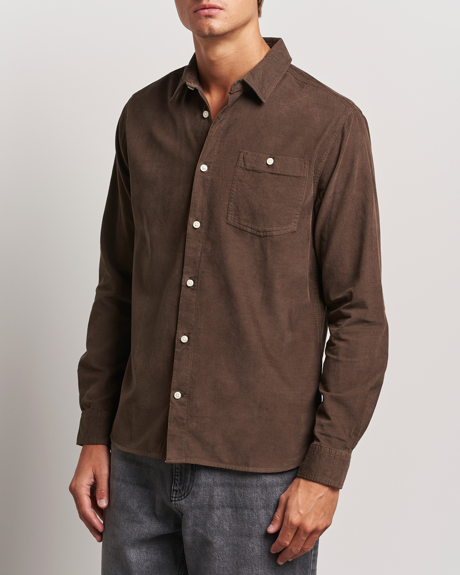 Herre | Cordfløyelskjorter | KnowledgeCotton Apparel | Regular Fit Corduroy Shirt Brown