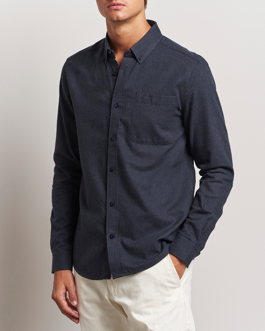 Herre |  | KnowledgeCotton Apparel | Regular Fit Melange Flannel Shirt Navy