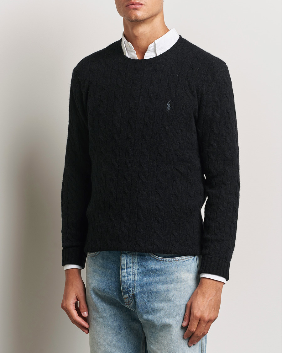 Herre |  | Polo Ralph Lauren | Wool/Cashmere Cable Crew Neck Polo Black