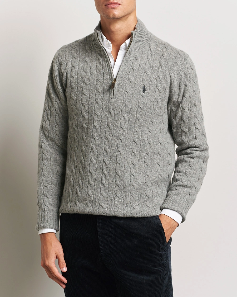 Herre |  | Polo Ralph Lauren | Wool/Cashmere Cable Half Zip Fawn Grey Heather