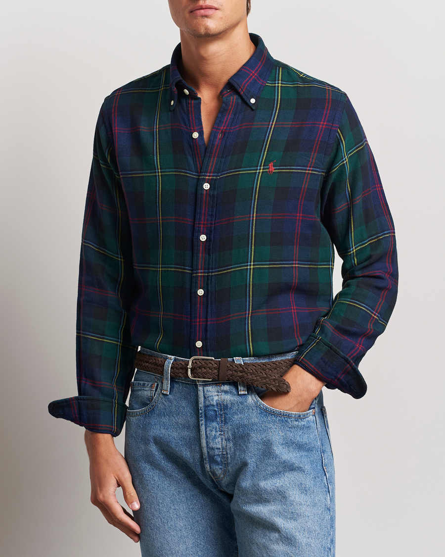 Herre |  | Polo Ralph Lauren | Custom Fit Double Faced Checked Shirt Green/Indigo