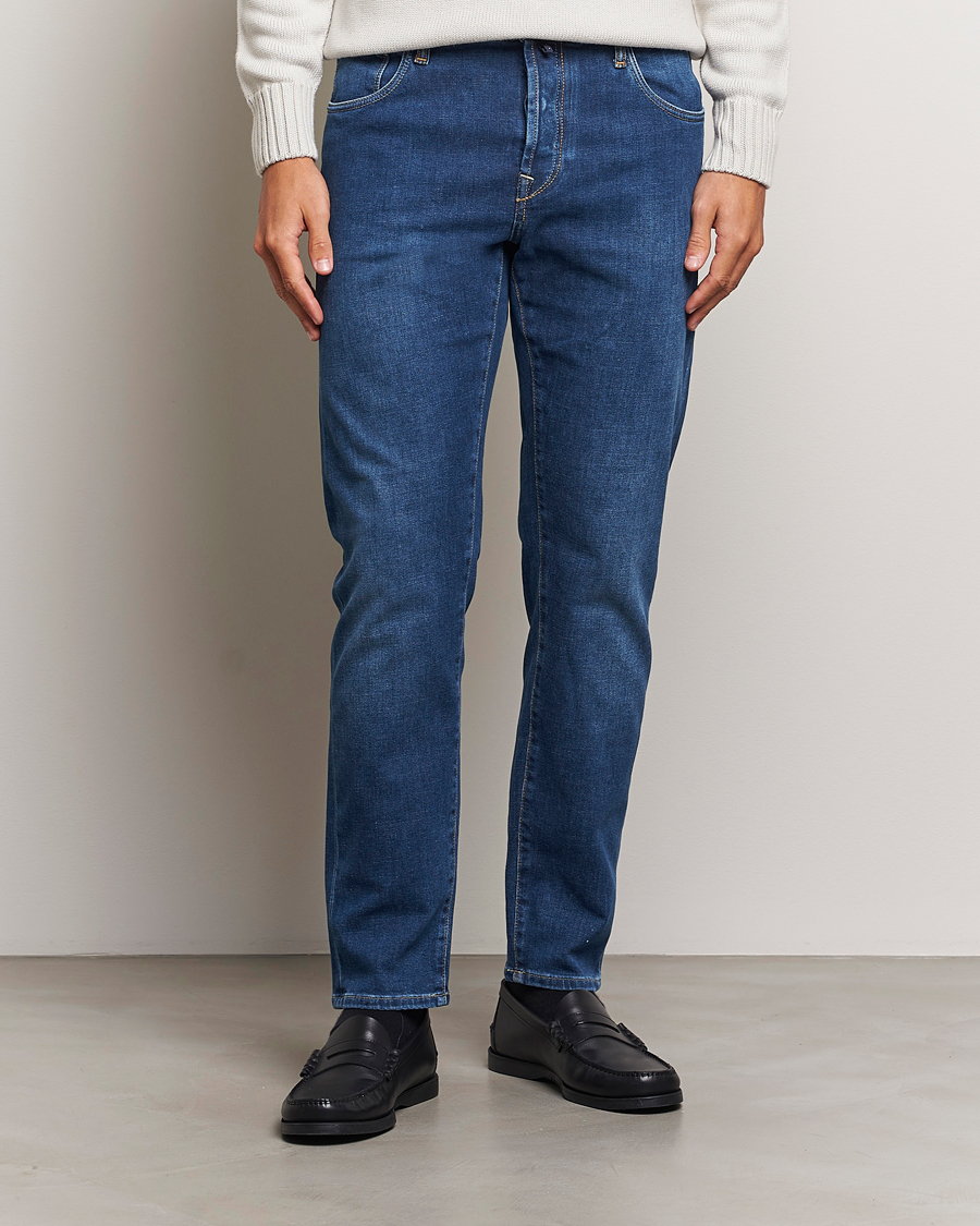 Herre |  | Incotex | 5-Pocket Stretch Denim Medium Blue