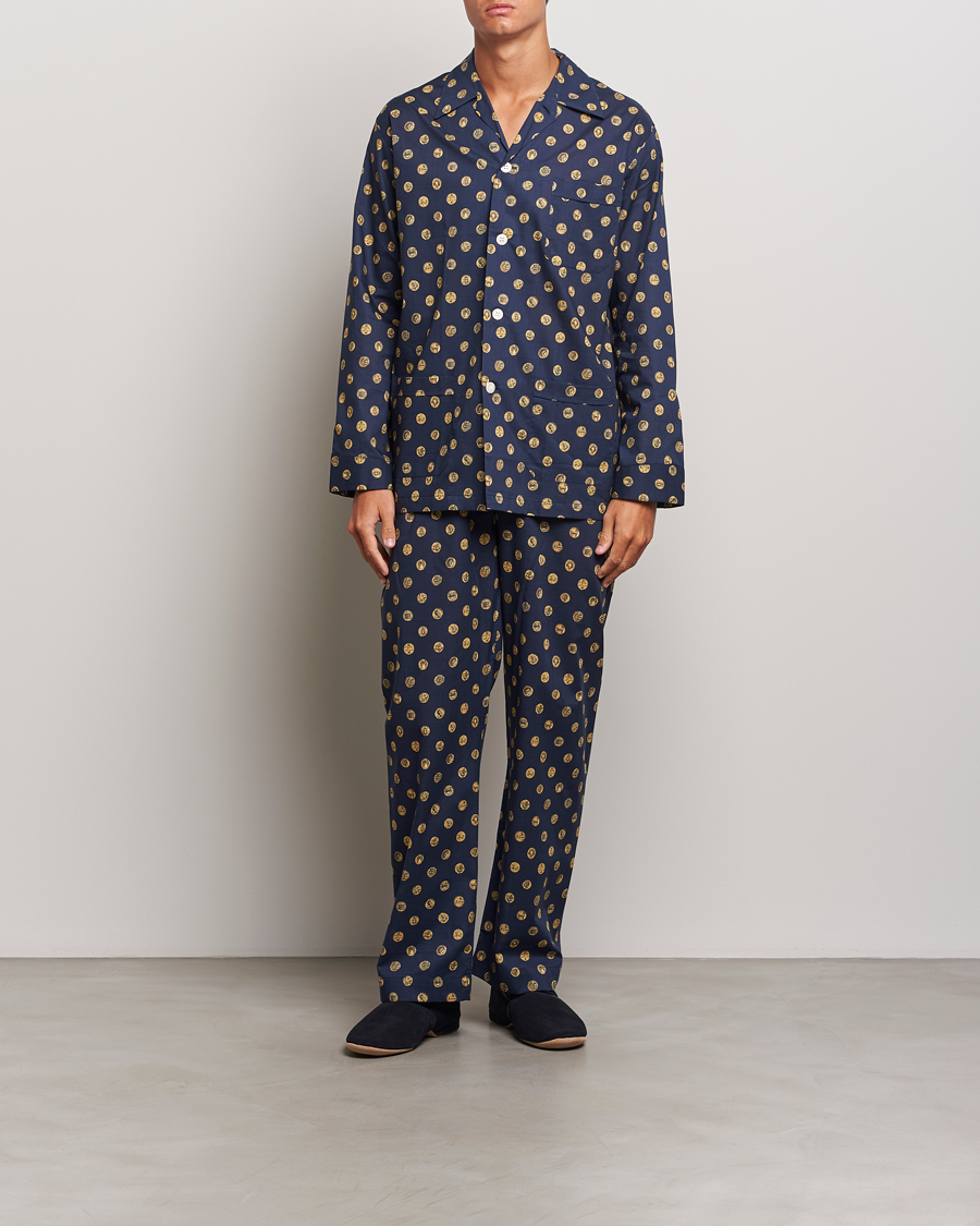 Herre | Pyjamassett | Derek Rose | Printed Cotton Pyjama Set Navy