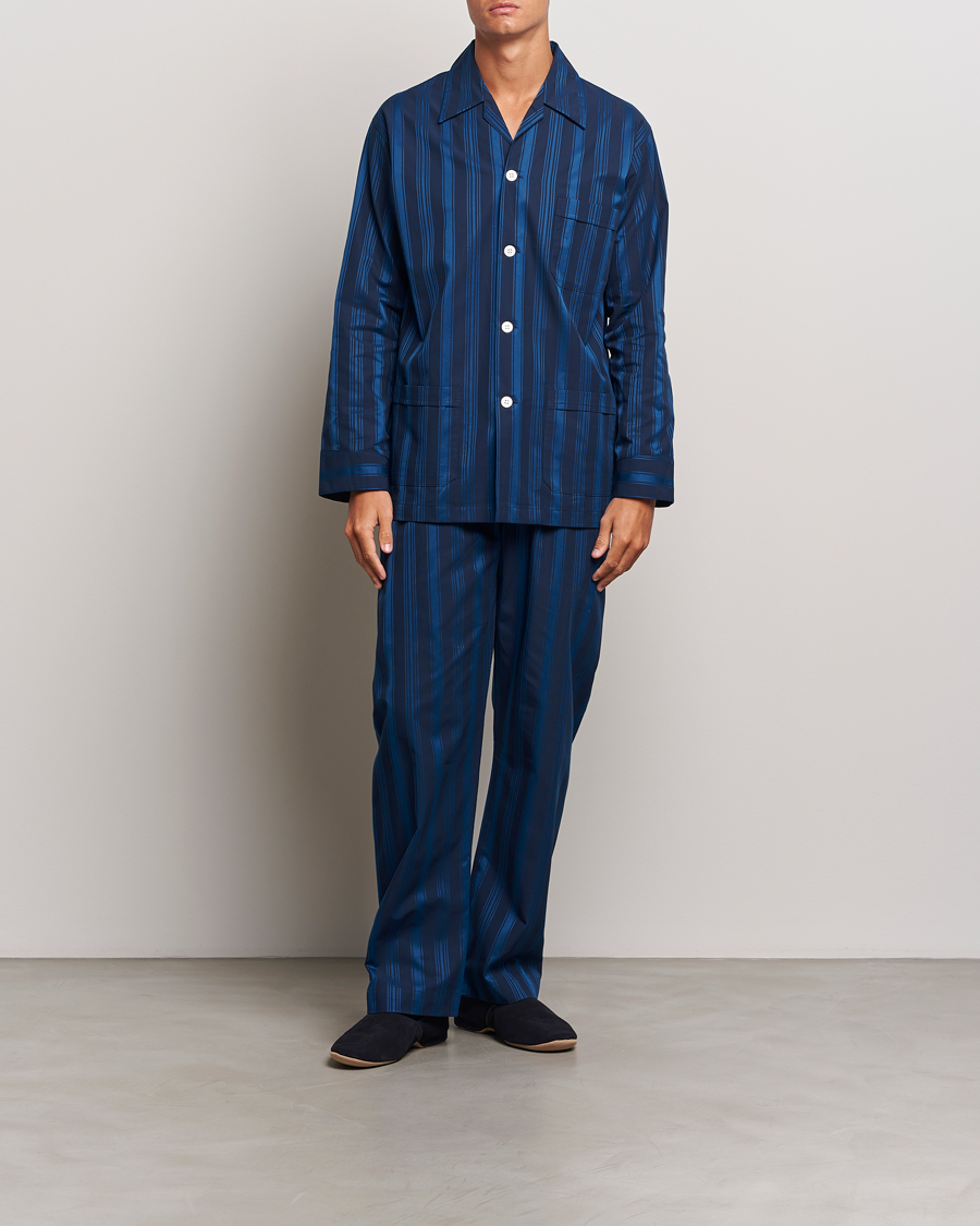 Herre | Pyjamassett | Derek Rose | Striped Cotton Pyjama Set Navy
