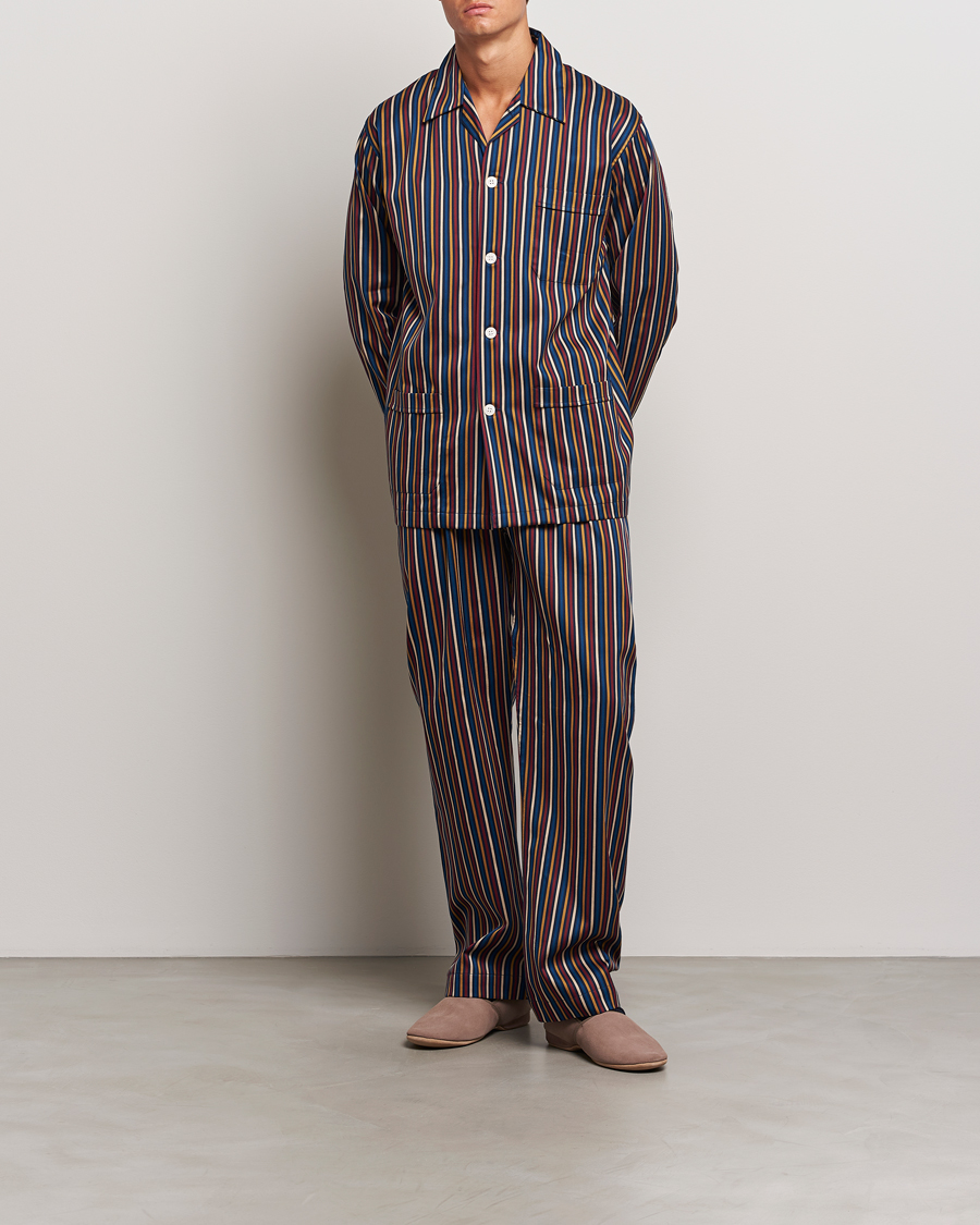 Herre | Pyjamaser | Derek Rose | Striped Cotton Pyjama Set Navy