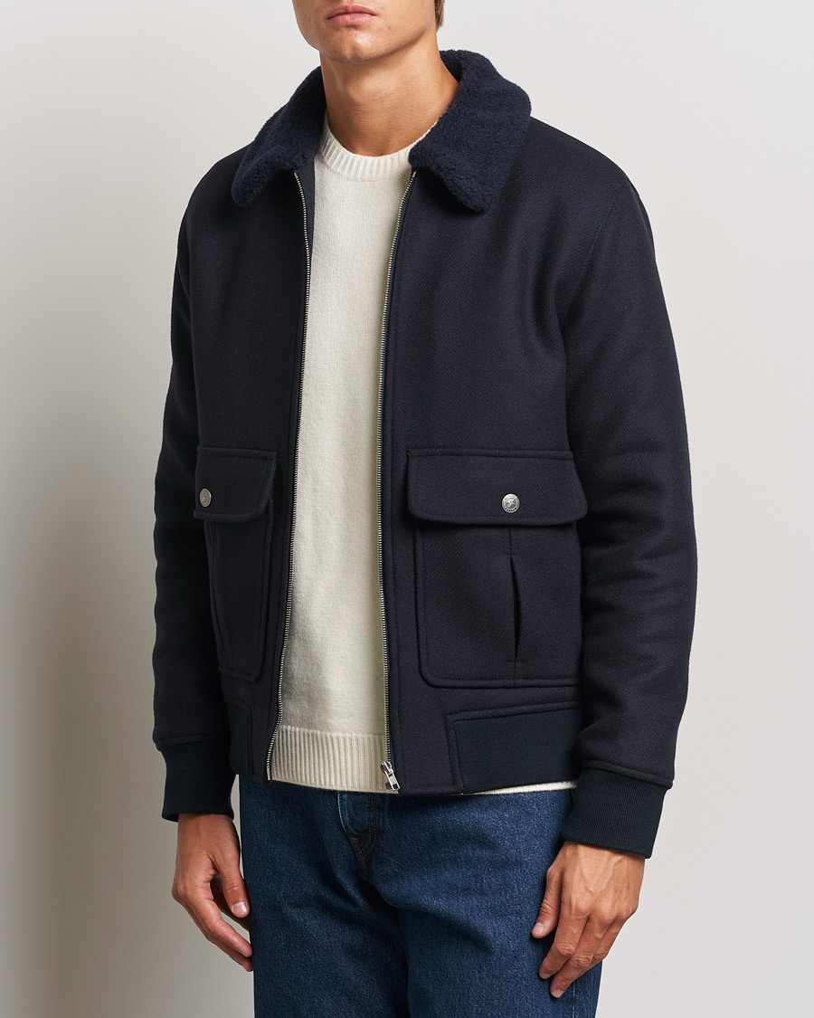 Herre |  | A.P.C. | Ben Shearling Bomber Jacket Dark Navy