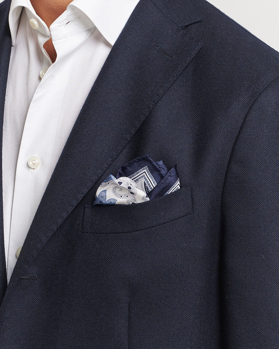 Herre |  | Amanda Christensen | Silk Twill Printed Flower Pocket Square Navy