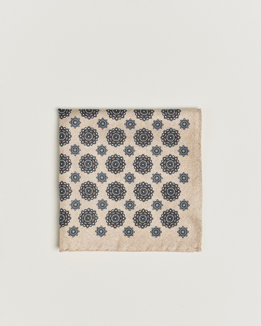 Herre |  | Amanda Christensen | Silk Twill Printed Flower Pocket Square Cream