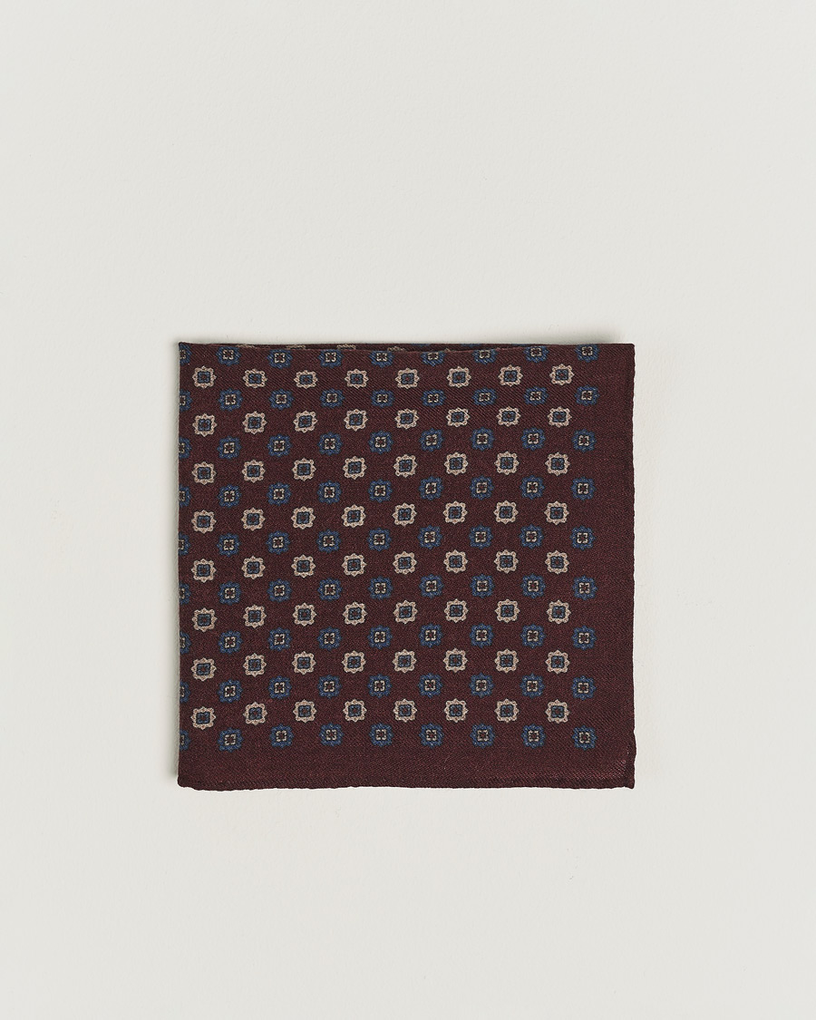 Herre |  | Amanda Christensen | Wool Flannel Printed Flower Pocket Square Wine